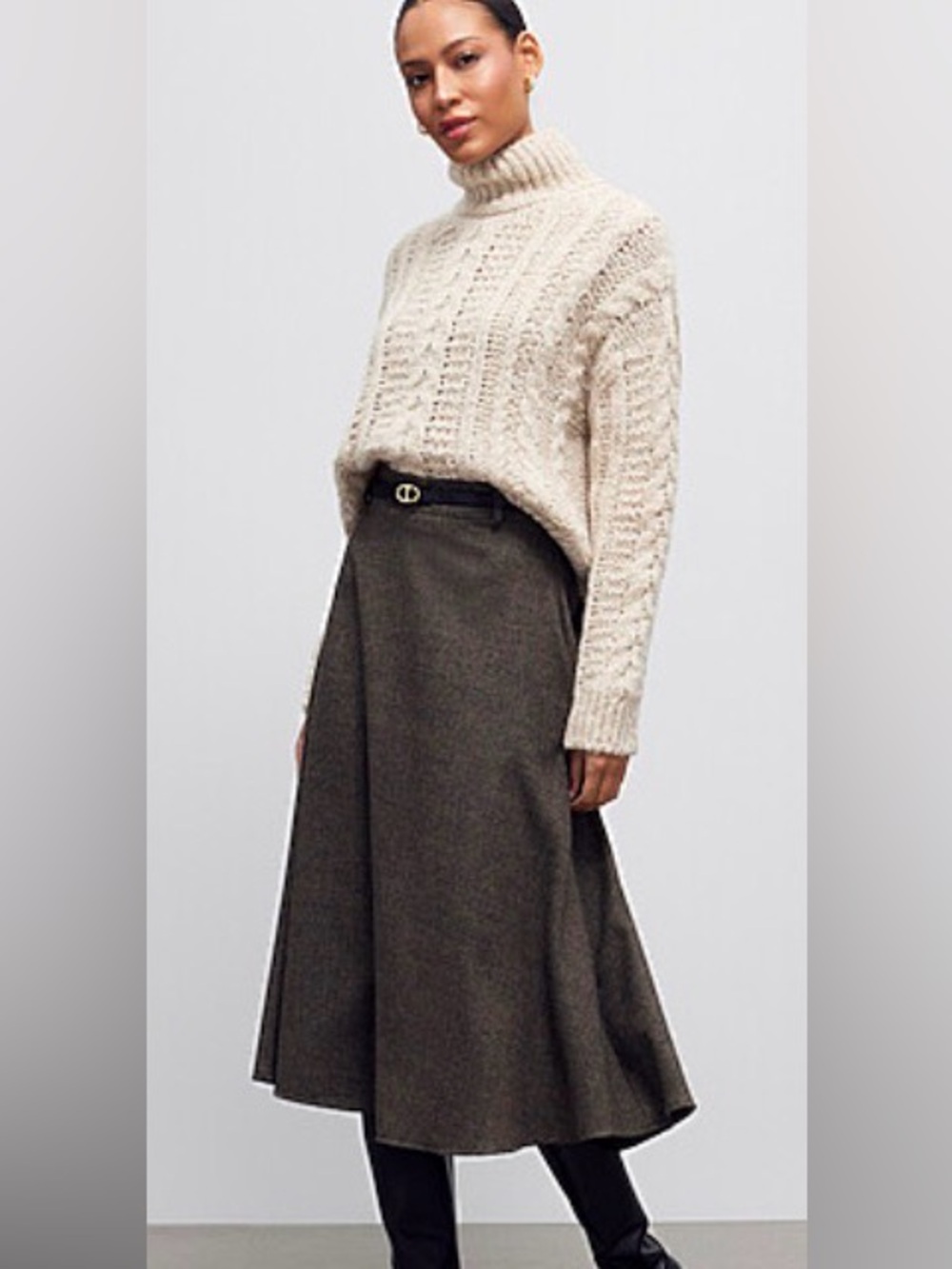 Simons Tweed Wool Blend Midi A-Line Skirt